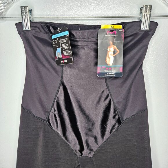MAIDENFORM High Waist Thigh Slimmer Womens M Firm Control Black Shapewear NEW - Picture 2 of 9